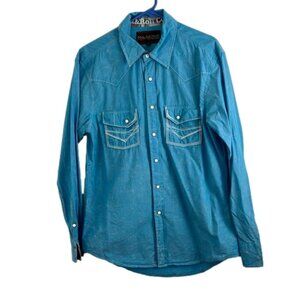 Rock & Roll Cowboy Marbleized Blue Western Cowboy Shirt w/ Snap Pearl Buttons